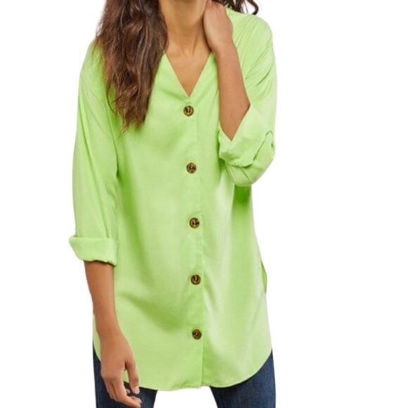 soft surroundings button up wendy shirt lettuce green size small new with tags - Picture 1 of 10